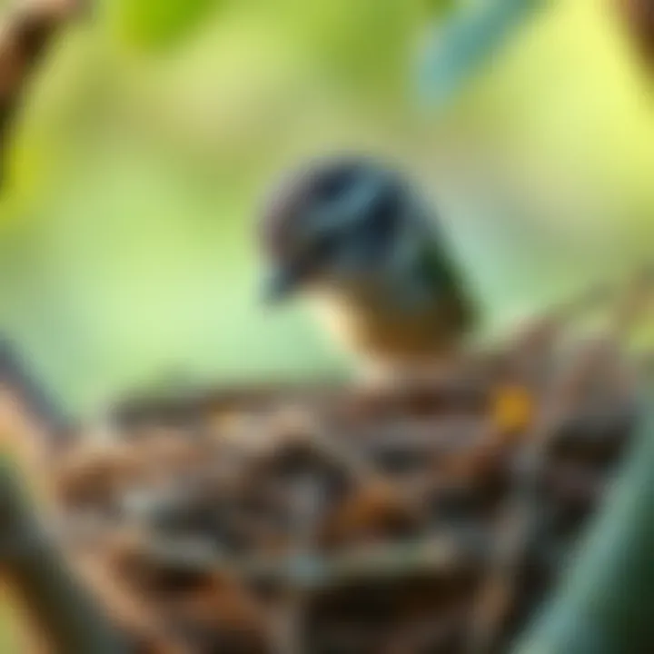 A baby bird moving around its nest, looking curious and lively.