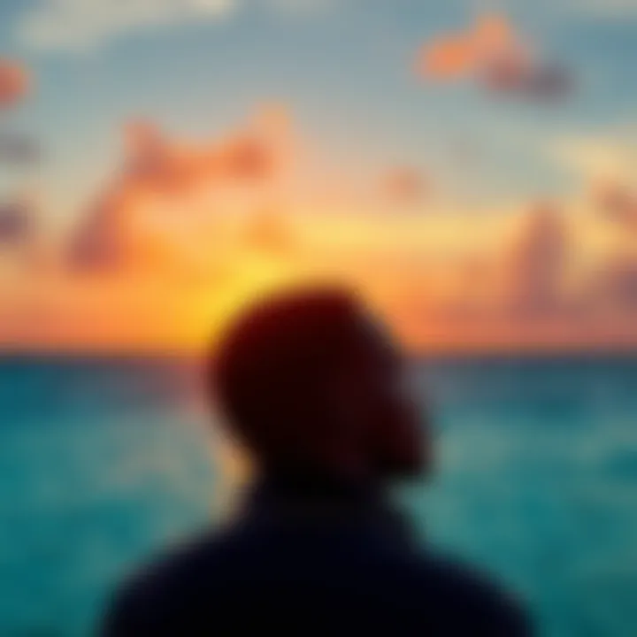 Awaiting Resolution: The Final Claimant's Journey A contemplative figure gazes at the horizon, symbolizing hope and uncertainty, set against a Bahamian landscape.