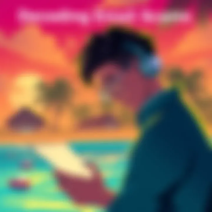 Decoding Email Scams: Bahamas Edition Illustration of a person analyzing a suspicious email with tropical elements in the background representing the Bahamas