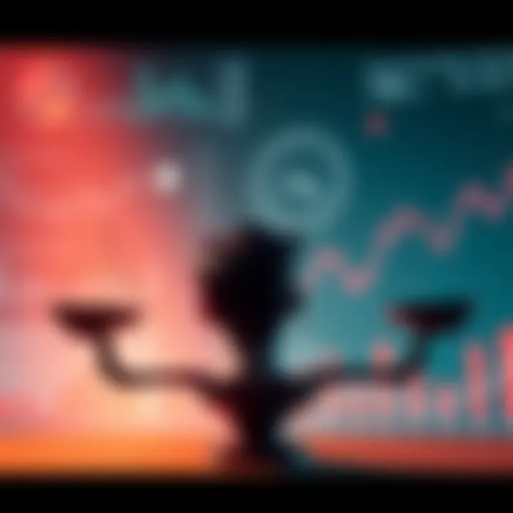 A person weighing emotions against logical thinking while looking at financial graphs and charts, symbolizing the struggle between emotional and rational investment decisions.