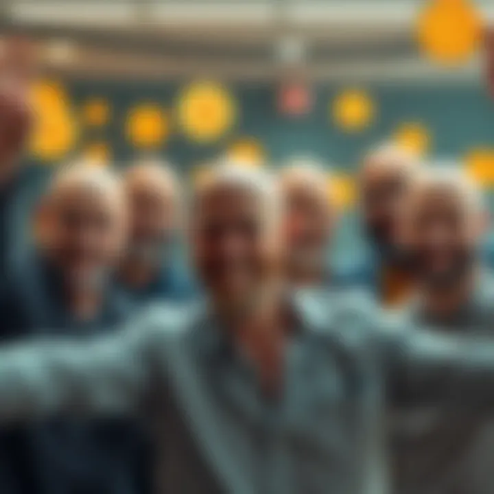 A group of bald individuals celebrating together in a modern setting, showcasing their confident looks and Bitcoin symbols in the background, reflecting the connection between style and cryptocurrency.