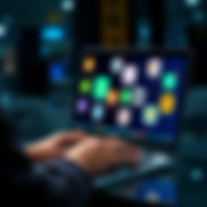 A person using a laptop with various bandwidth-sharing app icons on the screen, analyzing income from Honeygain and other services