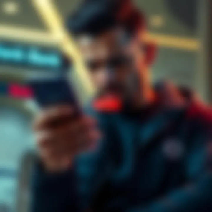 A worried bank customer holds a phone looking at their bank app, showing a red alert for a crypto transfer, with a bank background and a subtle crypto logo visible.