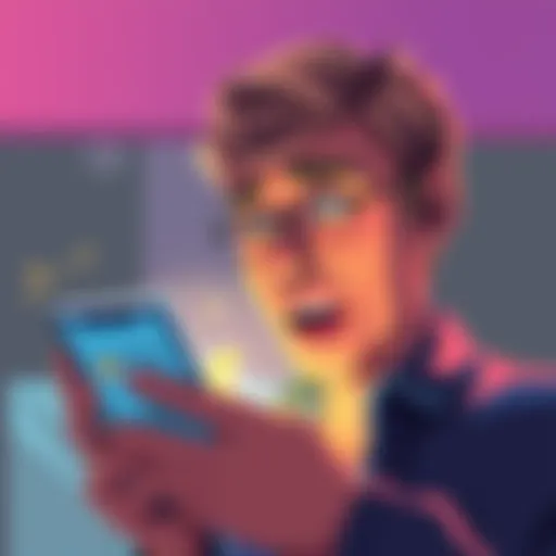 A person looks shocked while checking their bank account on a smartphone, showing a negative balance and a notification of an overdraft fee.
