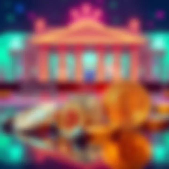 Visual representation of obstacles like regulation and trust, with stablecoin symbols and a digital banking backdrop.