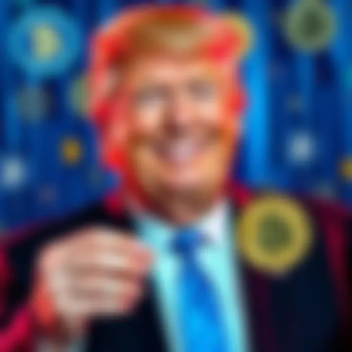 Barron Trump smiling with a background of digital currency icons