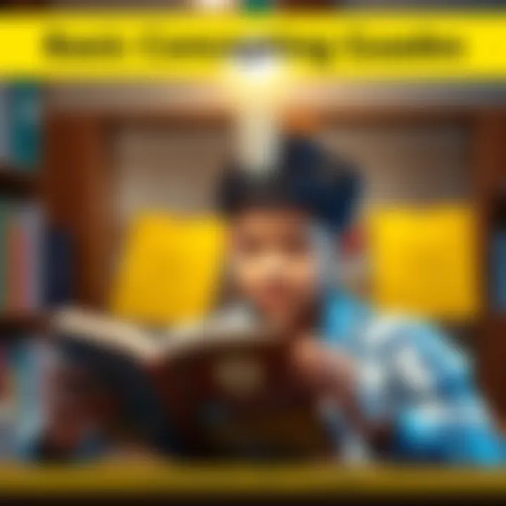 Basic Concepts Guide A young person reading a book with a light bulb above their head, symbolizing understanding and learning.