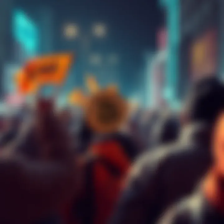 Members of the BCH and XMR communities participating in a bank run, withdrawing coins to self-custodial wallets, showing determination and unity against exchanges.
