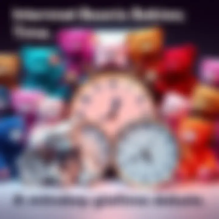A creative depiction of 21 colorful Beanie Babies alongside a clock representing time travel, symbolizing a debate over value in internet culture.