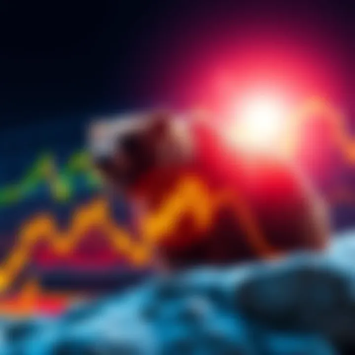 Graph showing declining stock prices with a bear symbolizing the market downturn.