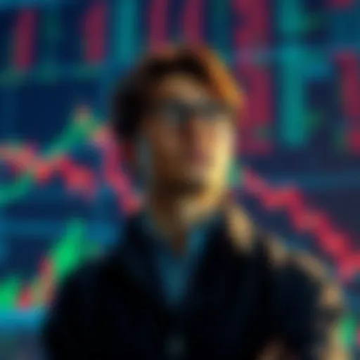 A person weighing options between selling and holding stocks in a declining market, looking thoughtful with financial charts in the background.