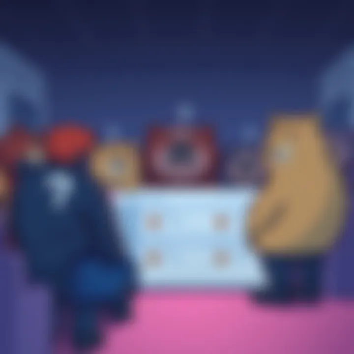 A cartoon illustration showing puzzled people looking at empty bear spots on a forum thread, symbolizing the absence of bears due to moderation.