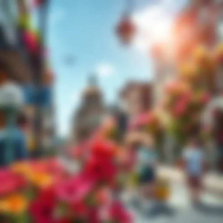 A vibrant street scene with flowers and people enjoying a sunny day, highlighting moments of beauty around us.