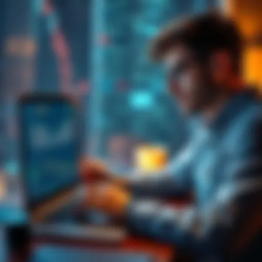 A beginner studying decentralized finance resources on a laptop with charts and graphs visible on the screen