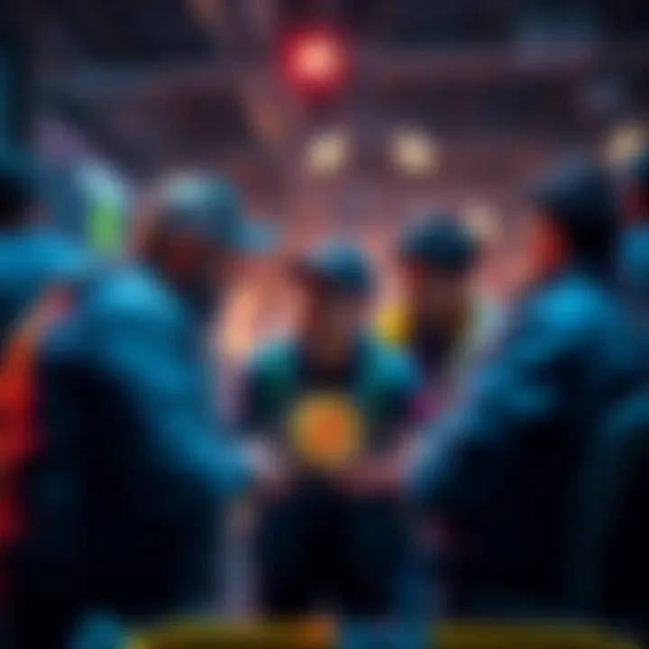 A group of beginner investors discussing various cryptocurrency coins to invest in with a $1,000 budget.
