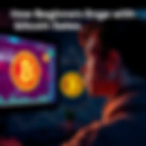 A person contemplating Bitcoin investment, showing thoughts on BTC and sats while looking at a screen with Bitcoin graphics.