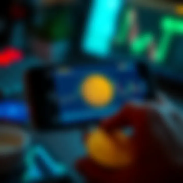 A smartphone displaying popular Bitcoin buying apps with a wallet icon and charts showing price trends