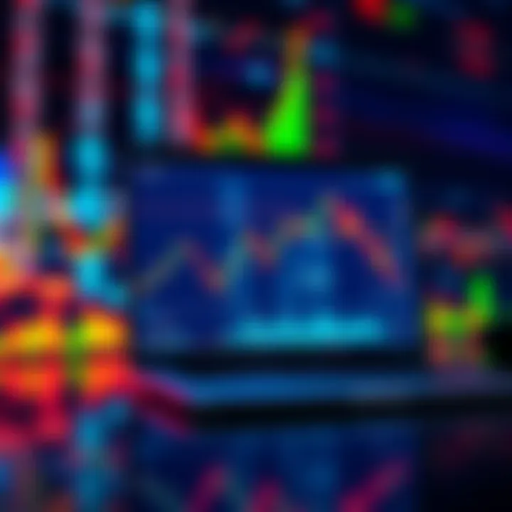 Best Brokers for DCA Trading A stock market chart showing upward trends with a laptop open to a brokerage website, symbolizing daily DCA trading.