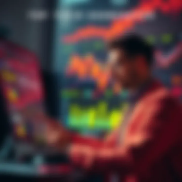 A financial expert analyzing yield aggregator platforms with graphs and charts in the background.