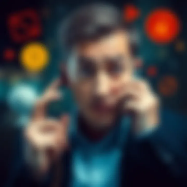 A person receiving a phone call with a worried expression, surrounded by icons representing scams and fraud alerts.