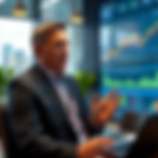 Bill Pulte discusses his plan to use cryptocurrency for American homebuyers inside a modern office with digital charts in the background.