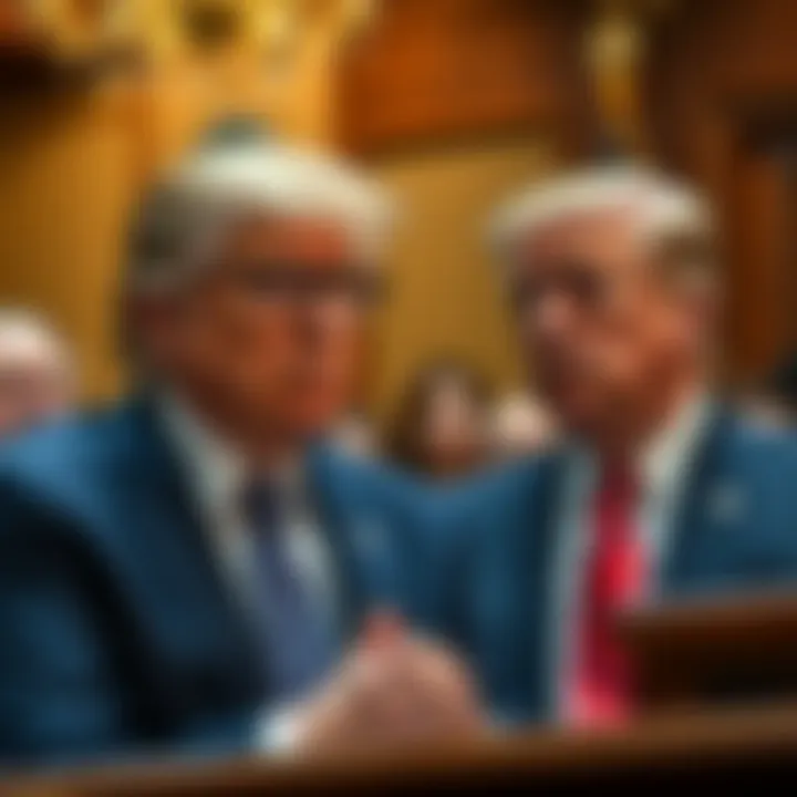 A billionaire investor is filing a lawsuit against Donald Trump over a failing cryptocurrency venture, both looking concerned in a courtroom setting.