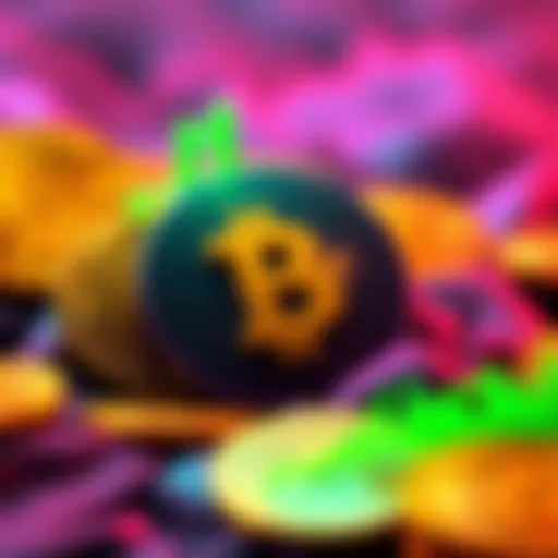 A visual representation of Binance purchasing Bitcoin, showcasing Bitcoin symbols with downward trends indicating a market dip.