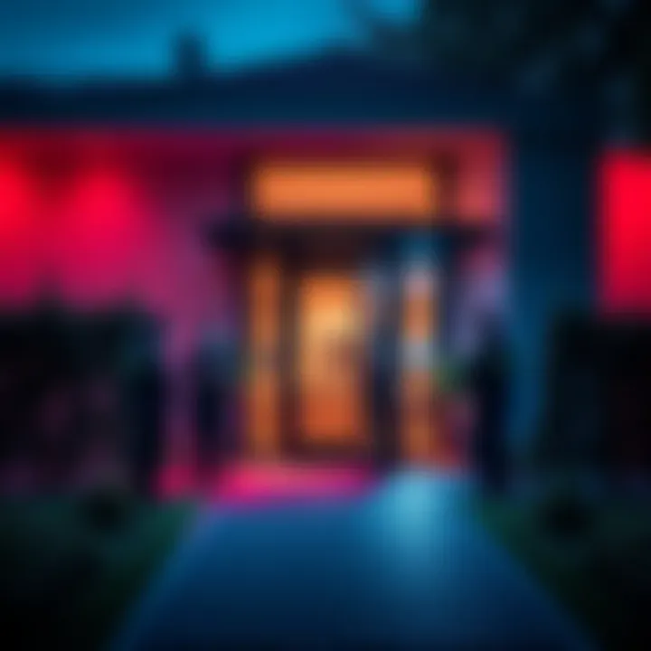 The entrance of a modern home with police outside responding to a home invasion incident