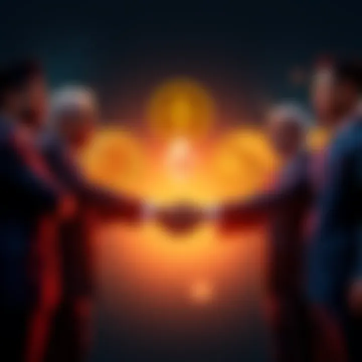 People from Binance and government officials shake hands, symbolizing a partnership for national crypto reserves with Bitcoin, Ethereum, and Binance Coin logos in the background.