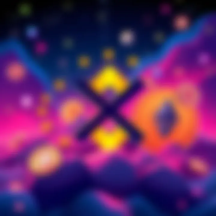 Illustration of Binance logo with a crossed-out symbol, representing its exit from the European market, alongside symbols of digital assets like Bitcoin and Ethereum, conveying traders' need to reloca...