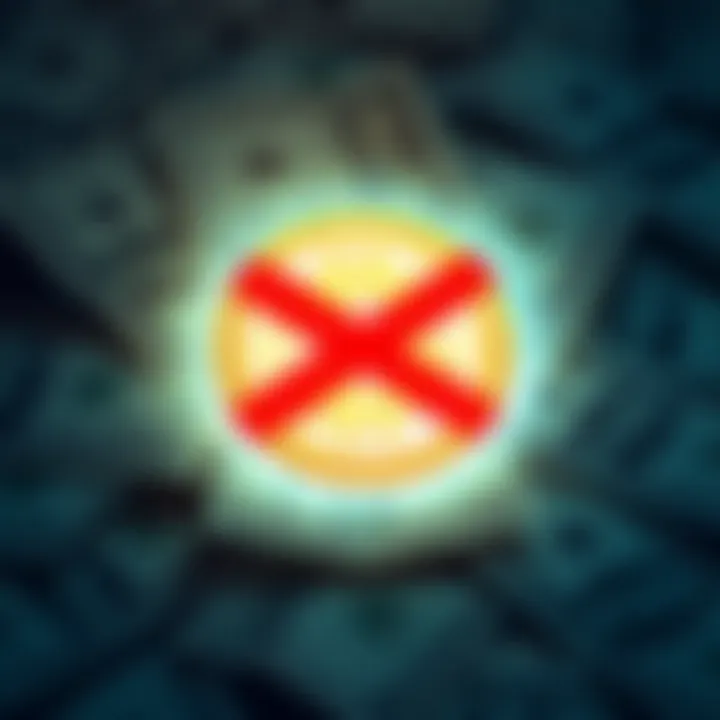 Binance logo with a red cross over a background of dollar bills, symbolizing the termination of investigators amid USDT controversy.