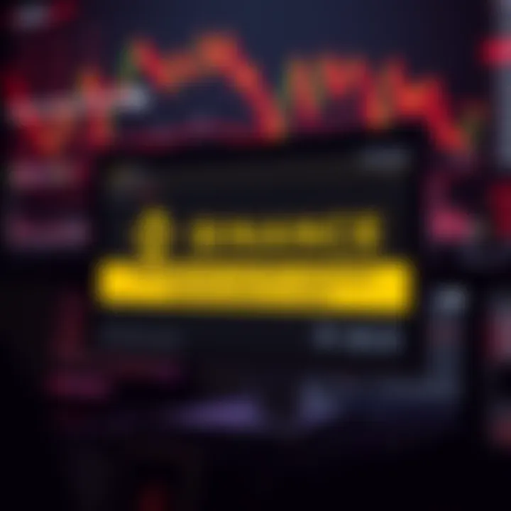 A computer screen shows a warning message about Binance halting withdrawals, with charts and graphs in the background reflecting market activity.