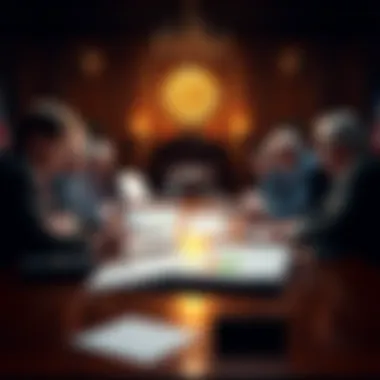 Bipartisan Support for Crypto Legislation Senators discussing crypto legislation in a committee meeting, showing charts and documents on the table, with some members expressing support and others concern.