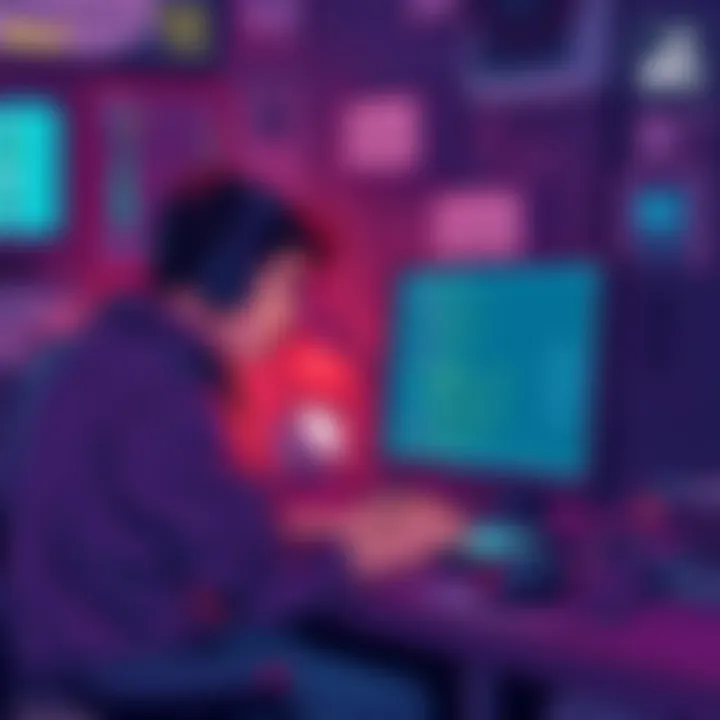 Illustration depicting a computer user troubleshooting connectivity issues with Bisq on a Tor network interface