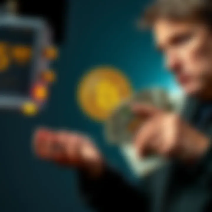 A graphic showing a low percentage of Bitcoin ownership with a person looking skeptical about cryptocurrency while holding cash.