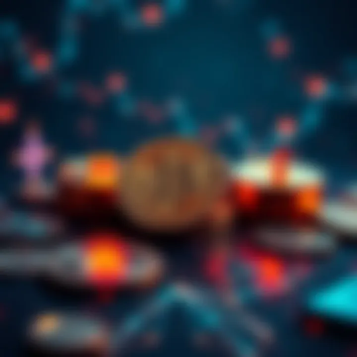 A visual representation of Bitcoin integrated with the Cardano blockchain, showcasing digital currencies and governance elements.