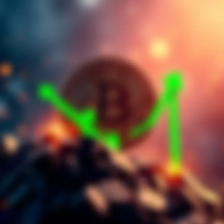 A graphic showing a Bitcoin symbol rising with green arrows, representing its comeback in the market.