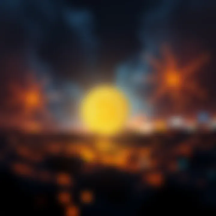 A visual representation of Bitcoin shining brightly while other cryptocurrencies appear dimmer in the background