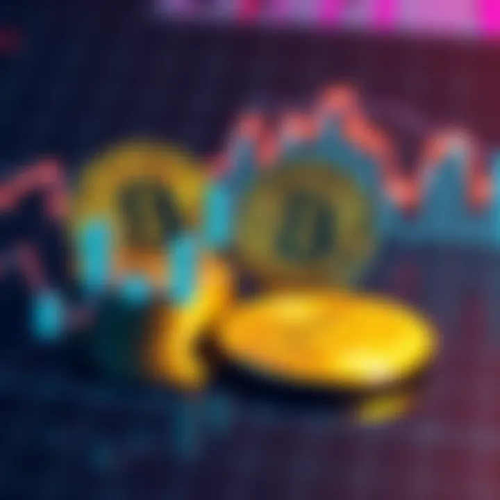 A visual representation of Bitcoin coins with a downward trending graph in the background, indicating a decline in popularity and discussions around cryptocurrency.
