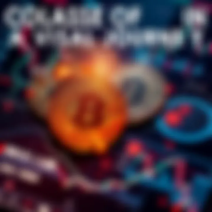 A dramatic representation of Bitcoin's rapid decline with charts and graphs illustrating market trends.