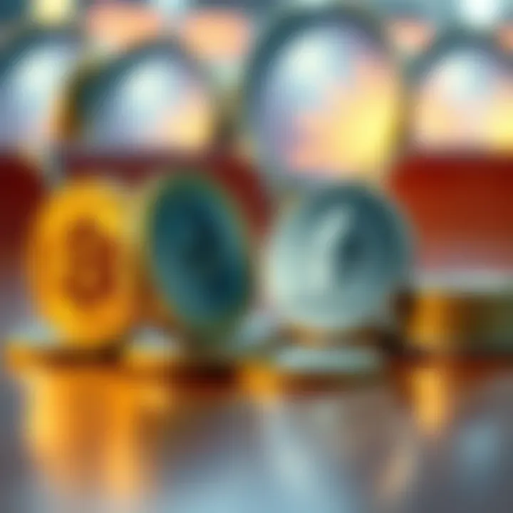 A close-up view of Bitcoin and Ethereum coins placed on a wooden table, symbolizing investment decisions.