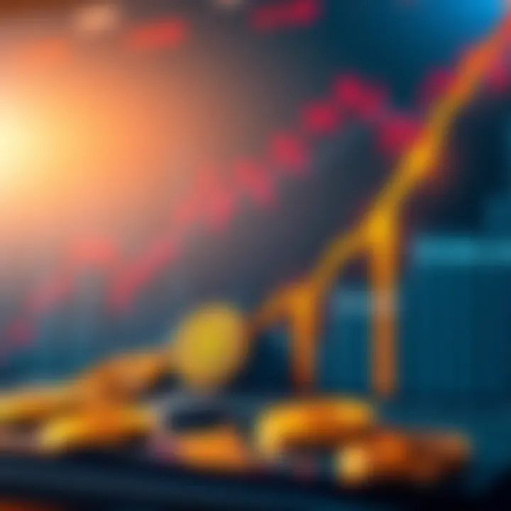 Graph showing significant increase in Bitcoin and Ethereum investments, with highlighted values for Bitcoin and Ethereum funds, amidst a backdrop of financial charts.