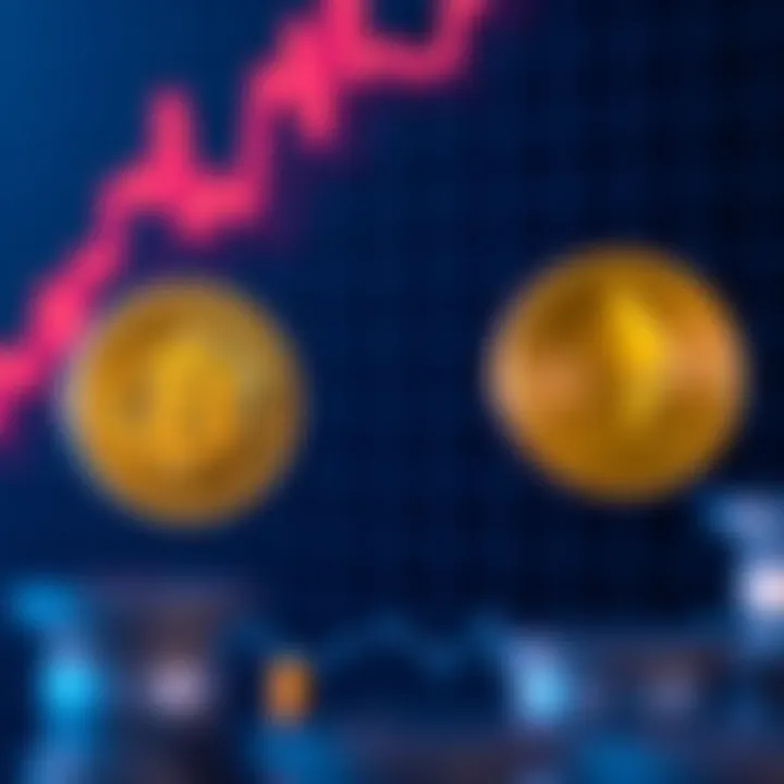 Bitcoin and Ethereum logos with a rising graph in the background, symbolizing growth and investment potential until 2050.