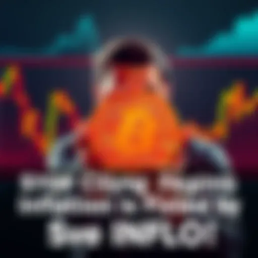 A frustrated person holding a Bitcoin symbol with a graph showing rising inflation in the background