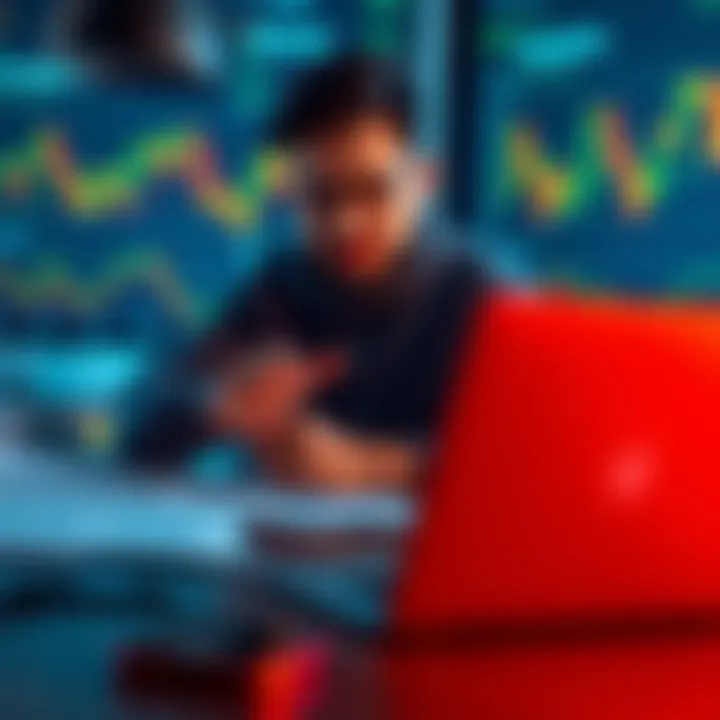 A person reviewing Bitcoin futures investment charts with financial documents and a laptop in the foreground.
