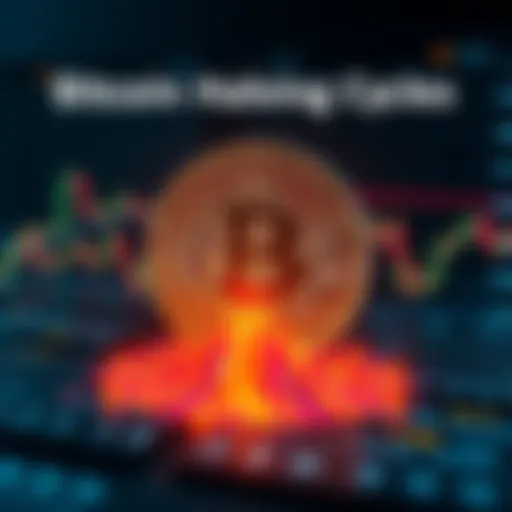 A graphic showing the impact of Bitcoin's halving cycle with charts indicating price changes and market trends.