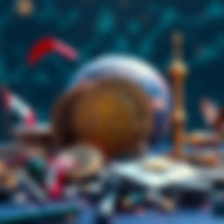 A digital representation of Bitcoin coins surrounded by symbols of geopolitical tension, like a globe and war icons.