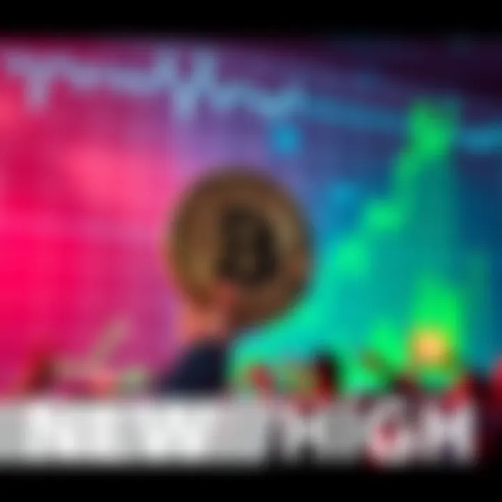 Bitcoin chart showing a sharp increase, with a celebratory atmosphere among crypto enthusiasts