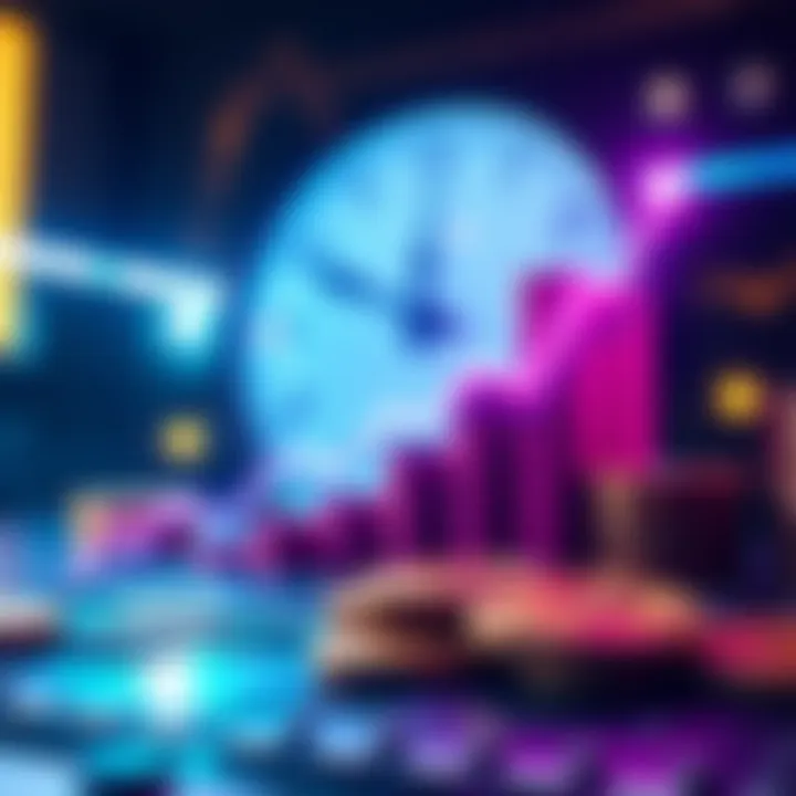 A visual representation of Bitcoin cycles and holding strategies, showing an upward trend line with icons of coins and a clock in the background.