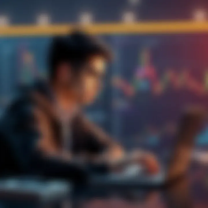 A young investor contemplating moving funds into Bitcoin while looking at financial charts on a laptop.